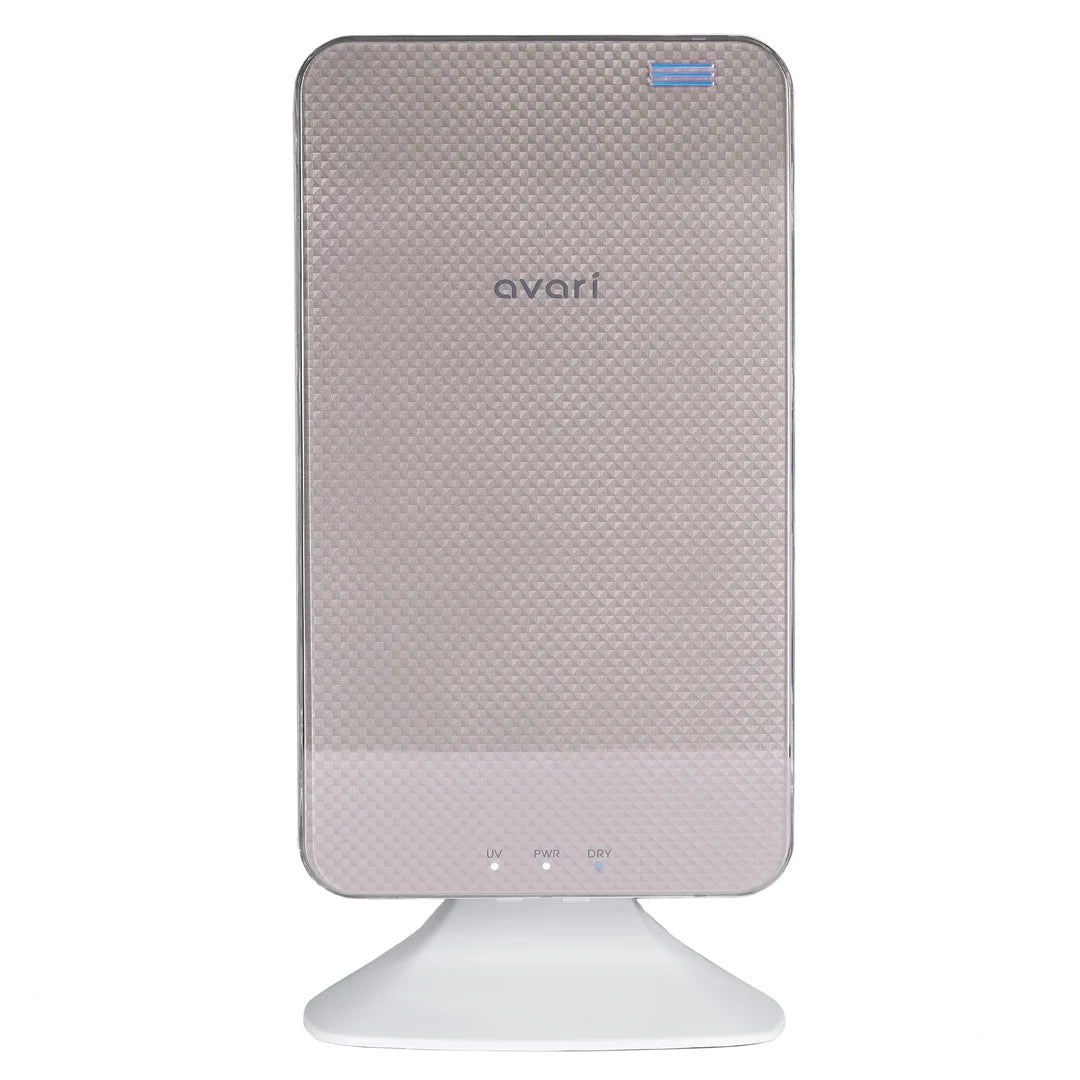 Dual UV & Heat Premium Toothbrush Sanitizer, Antibacterial Germ Free Sterilizer for Toothbrush and Razor Hygiene, with Stand and Wall Mount, AC Adapter plus Toothpaste Holder - Champagne